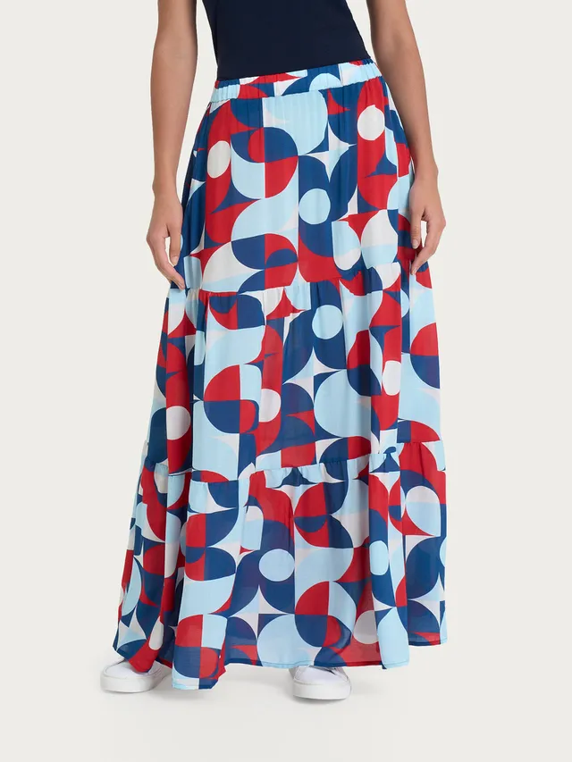 Ragno EcoSeta Gonna Lunga Fantasia Blueberry con Tasche