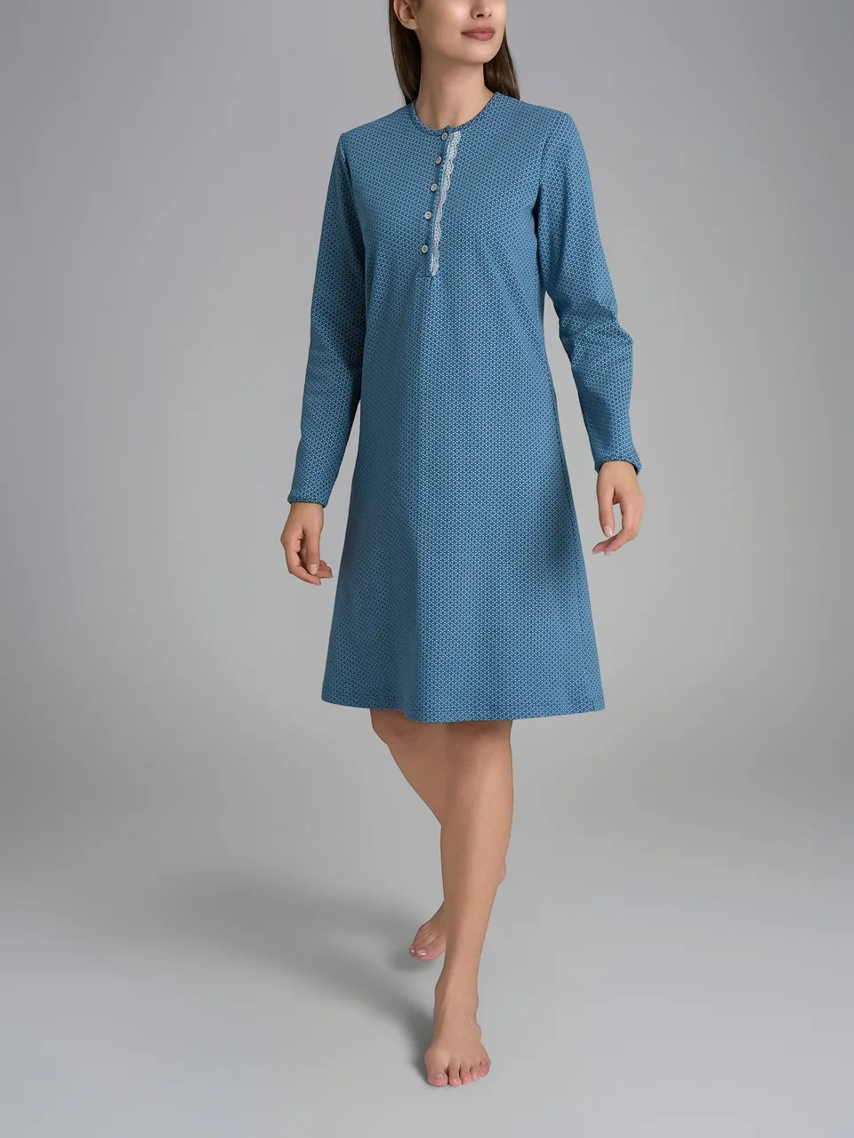 Ragno Camicia da Notte Serafino Fant.Teal Cotone con Pizzo