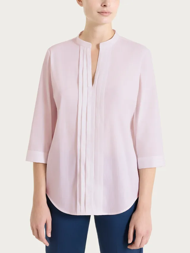 Ragno Camicia Pieghe Frontali Poplin Cotone Manica 3/4 Pale Lilac