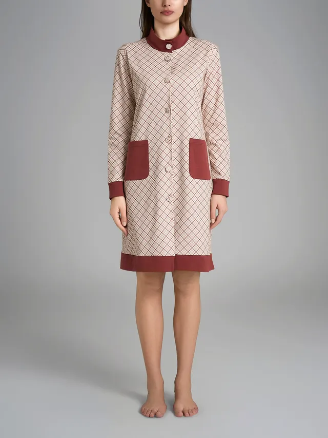 Ragno Interlock Vestaglia Tartan Henna Cotone Collo Alto