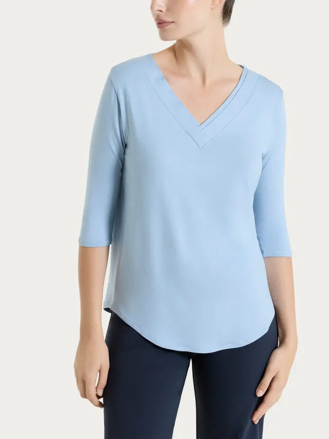 Ragno Viscosa Summer maglietta scollo V incrociato dusty blue