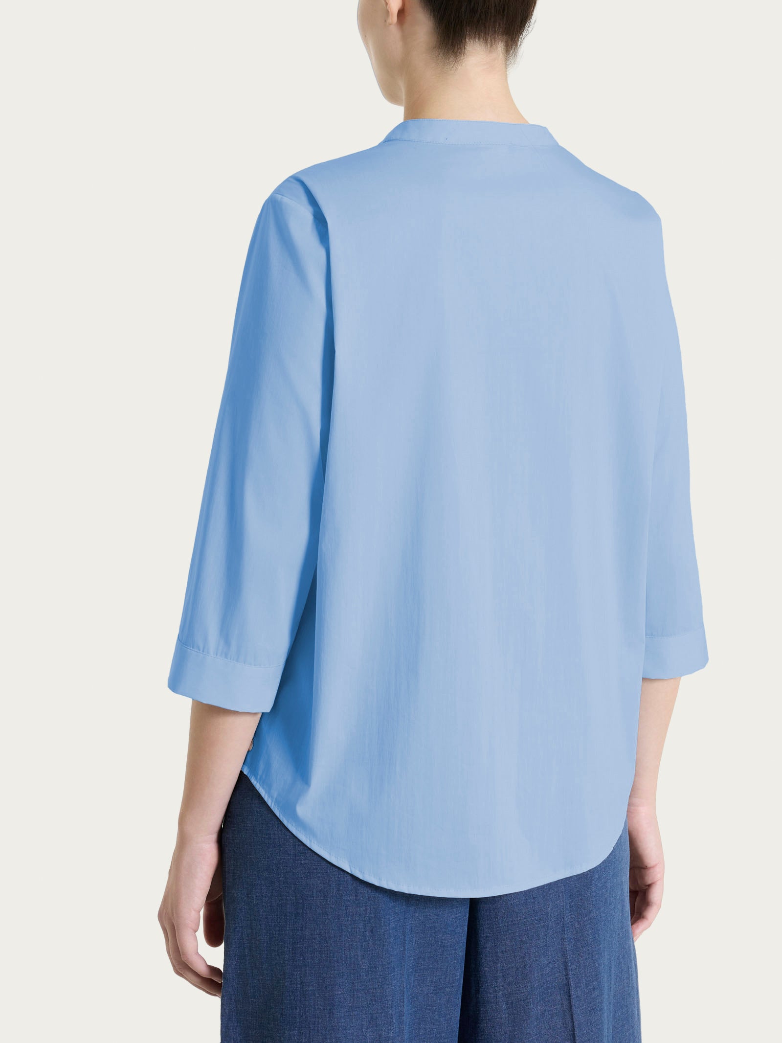 Ragno Puro Cotone Camicia Donna Bel Air Blue pieghe manica 3/4