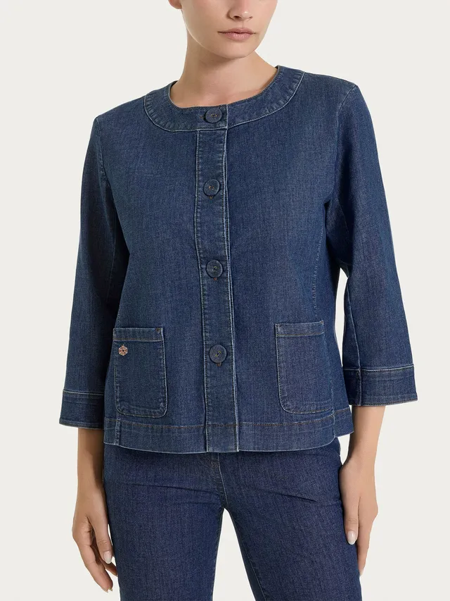 Ragno Light Denim Giacca con Bottoni Indigo Manica 3/4