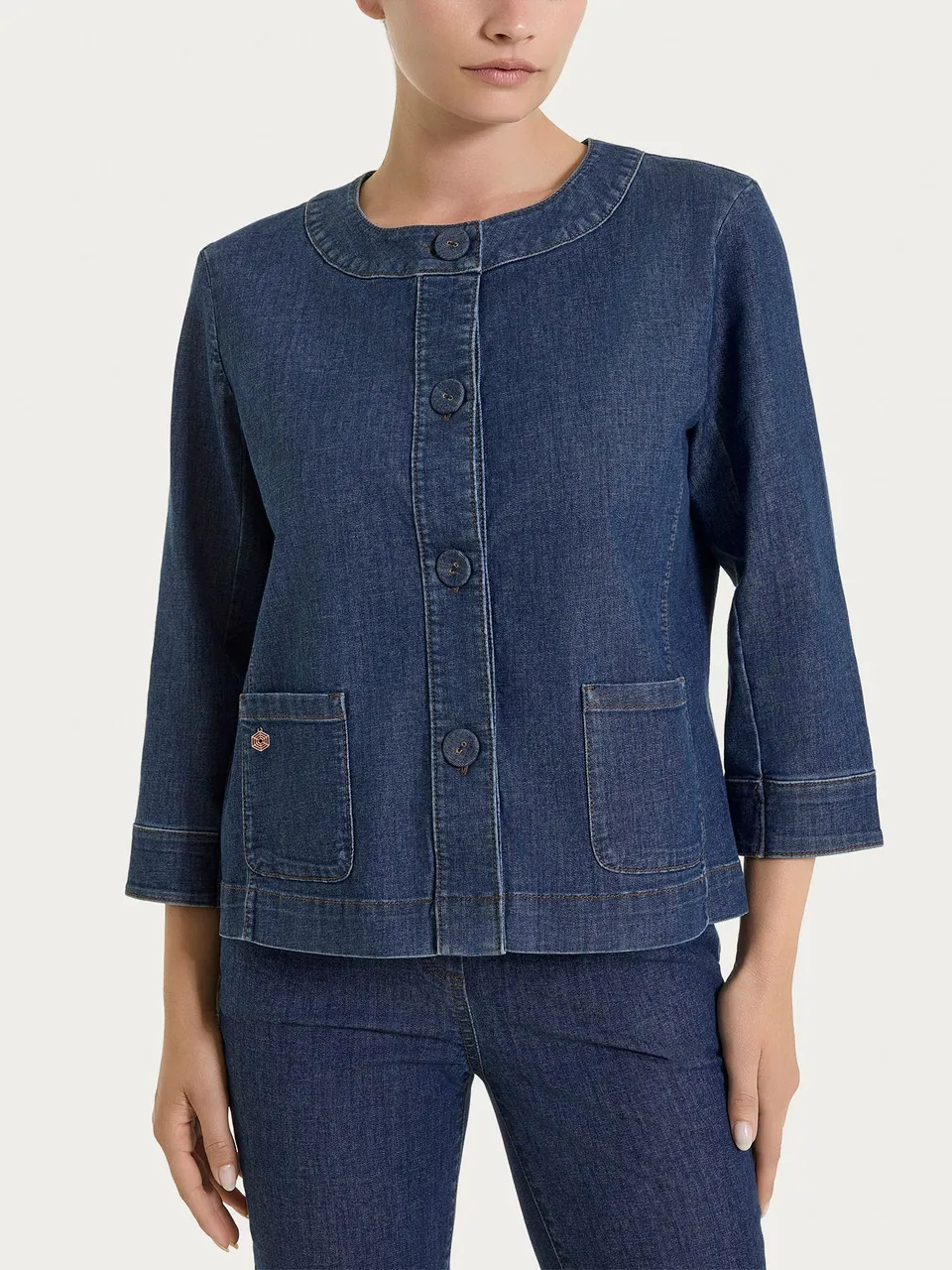 Ragno Light Denim Giacca con Bottoni Indigo Manica 3/4
