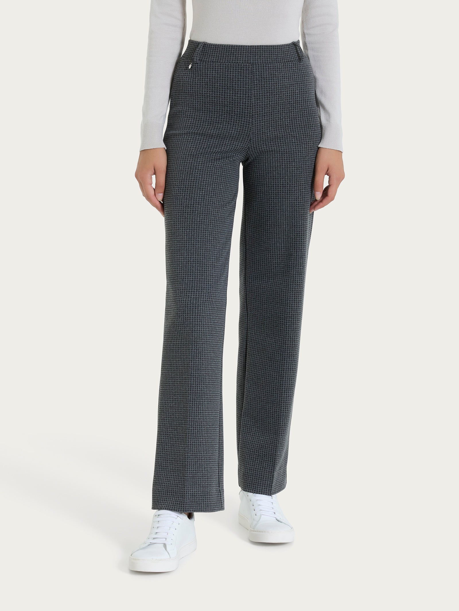 Ragno Wide Leg Pantalone ampio pantalone micro check ardesia
