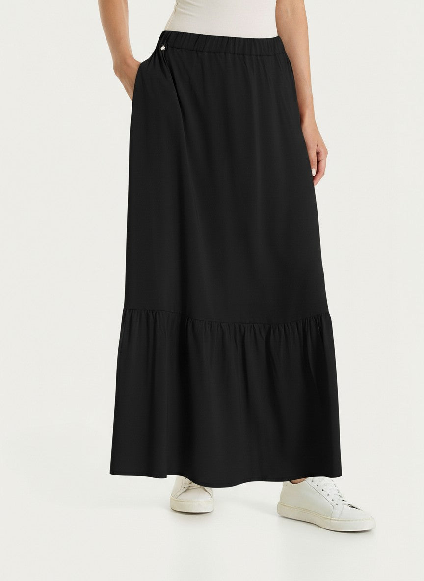 Ragno Gonna Lunga a Balze Voile Stretch Nera