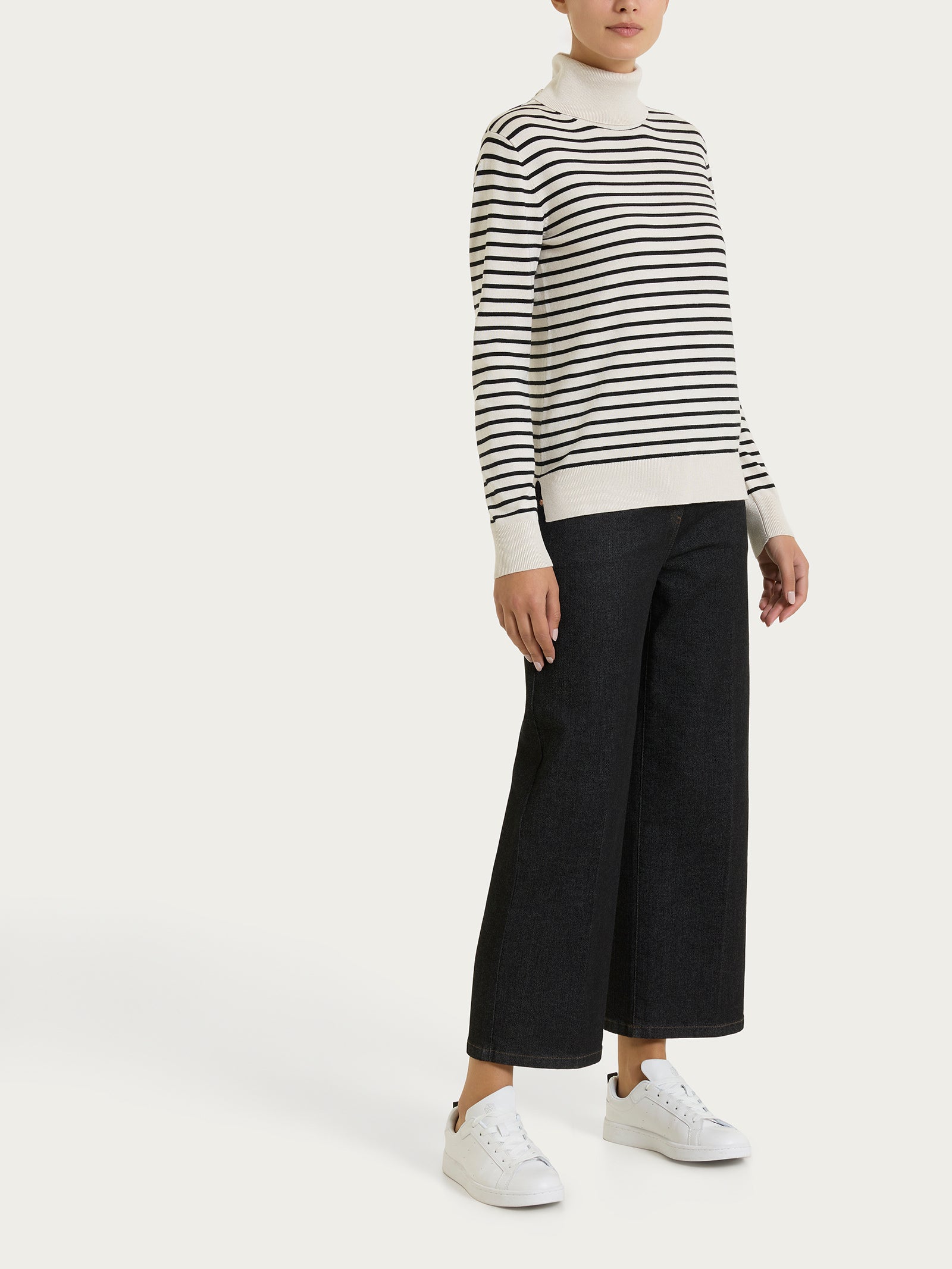Ragno Four Seasons Dolcevita maglia righe Nero viscosa