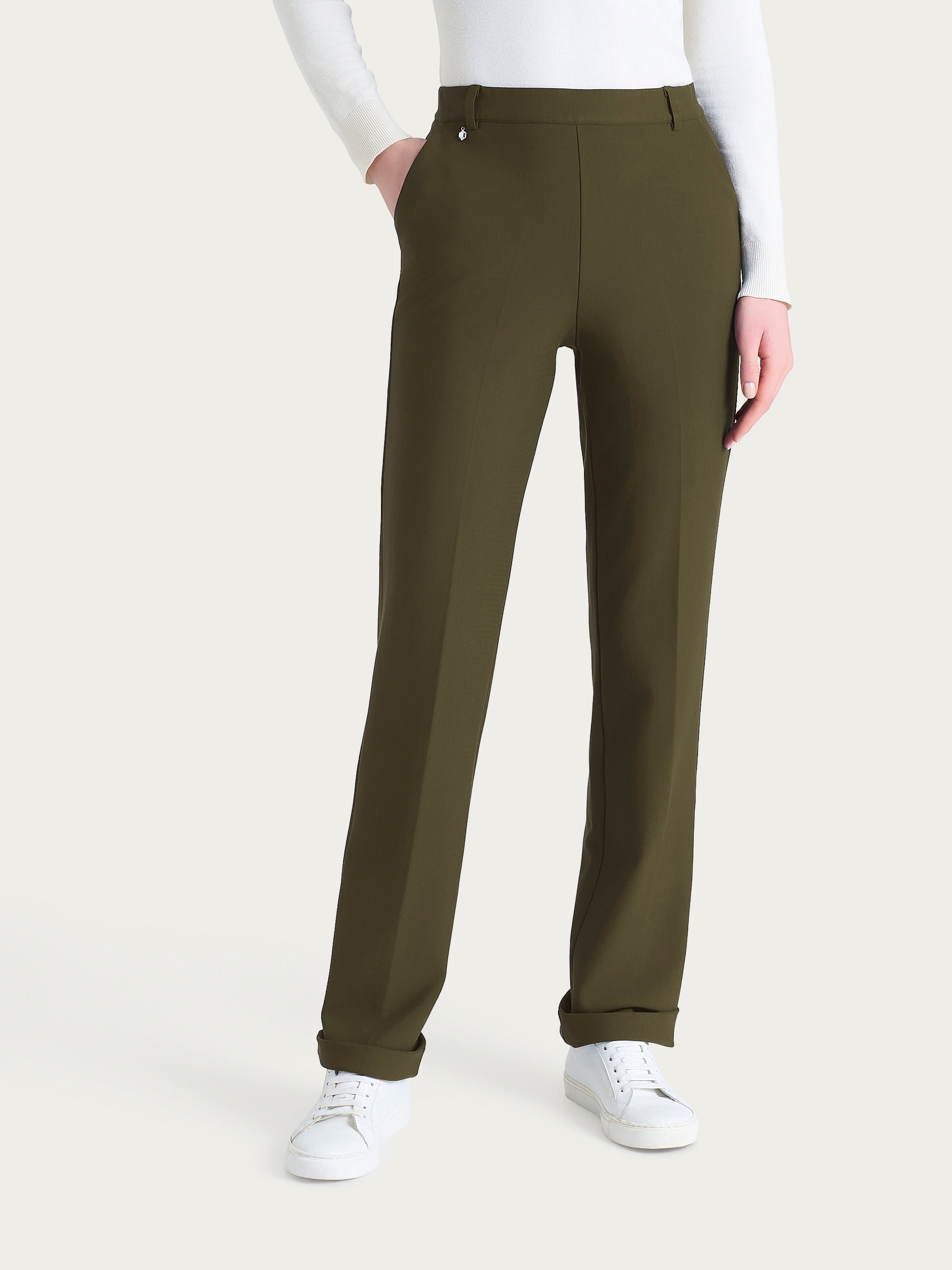 Ragno Compact The Wide Leg pantalone largo verde Dark Olive