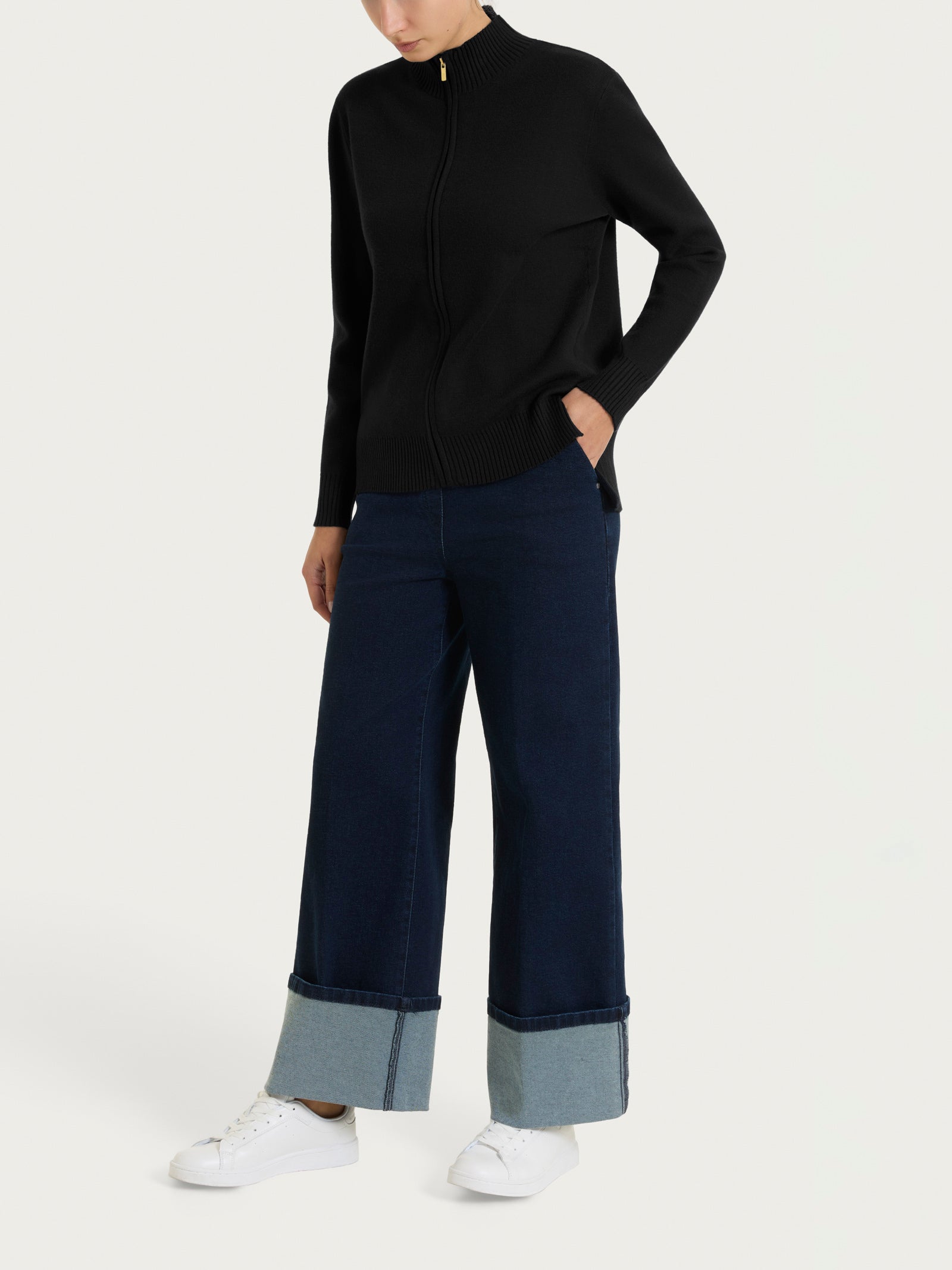 Ragno Super Soft Cardigan Zip Asimmetrico Nero