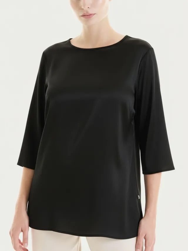 Ragno Stretch Satin blusa 3/4 donna nero elegante