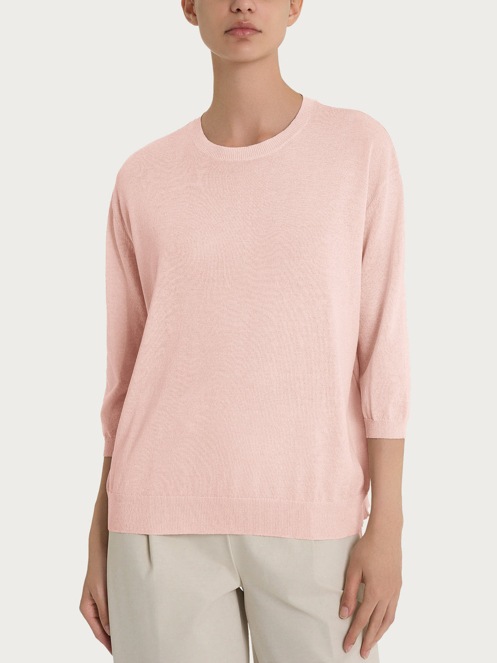 Ragno Maglia Girocollo Donna Manica 3/4 Rosa Crêpe