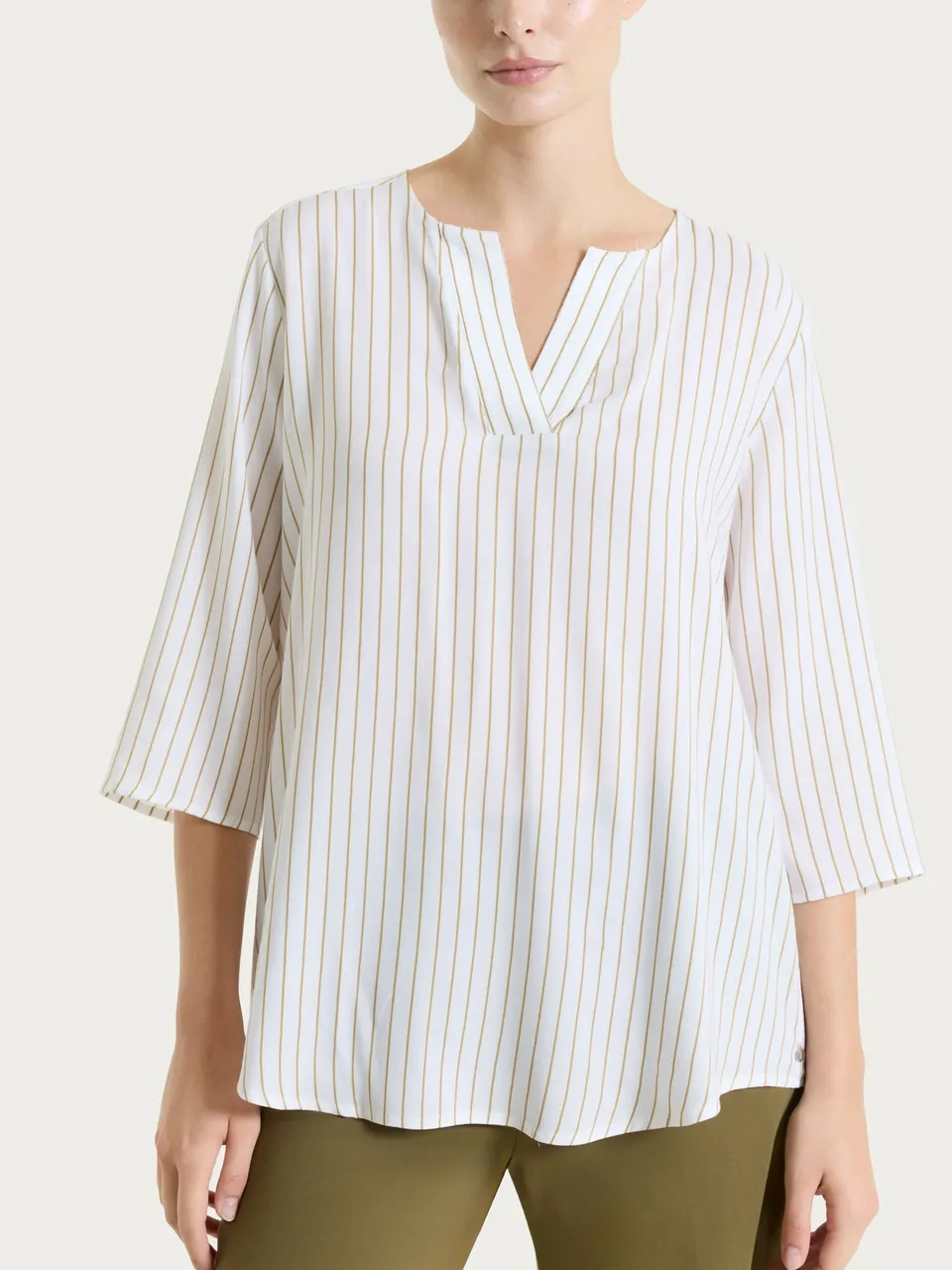 Ragno EcoSeta Blusa Righe Manica 3/4 Fant.White Fluida