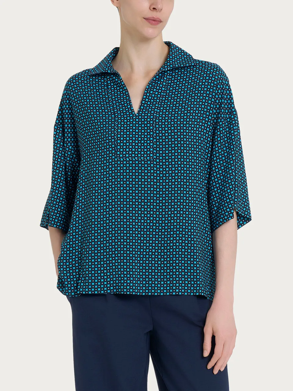 Ragno EcoSeta Blusa Colletto Aquarius Azzurra Viscosa