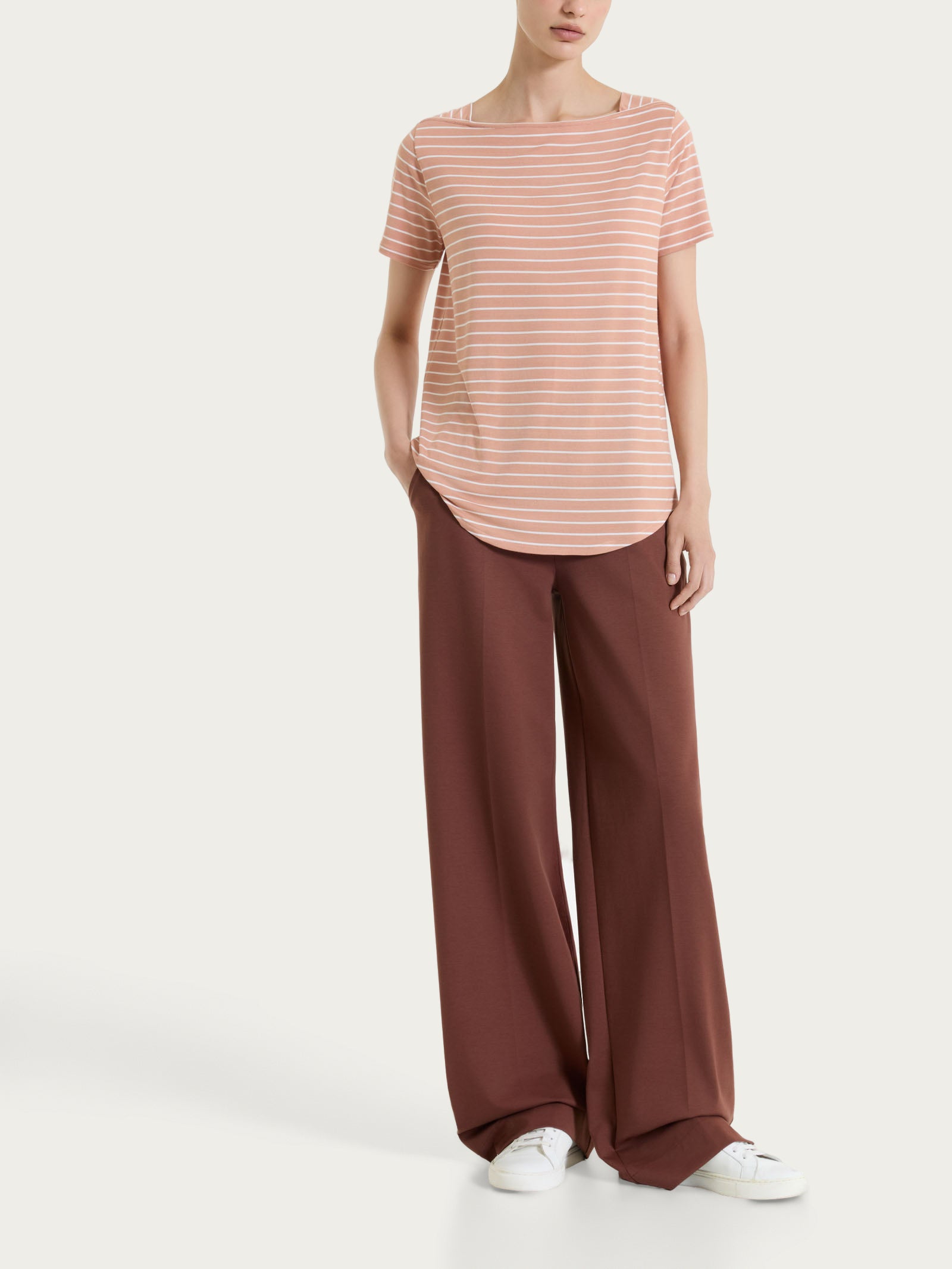 Ragno Compact Light Pantalone Palazzo Cappuccino con tasche