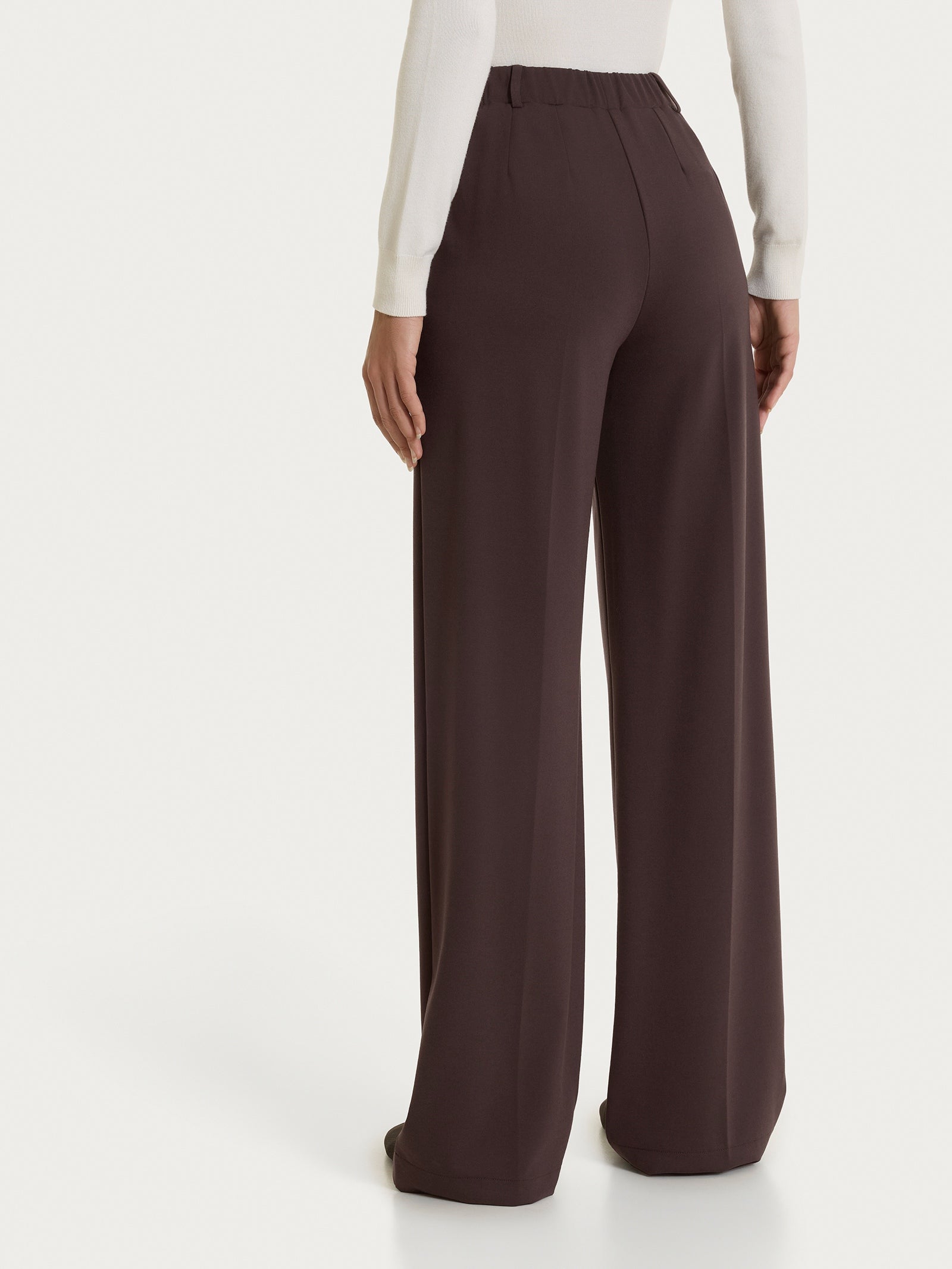Ragno Cashmere Compact Pantalone Palazzo Marrone Tasche
