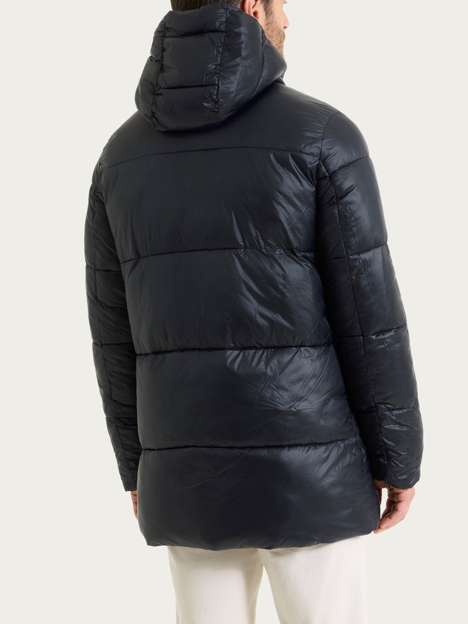 Ragno Vegan Down piumino cappuccio nero lucido