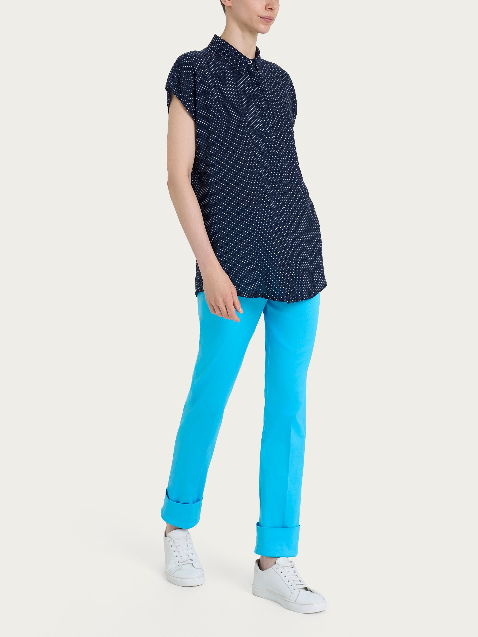 Ragno EcoSeta Camicia Kimono Pois Fantasia Bleu viscosa