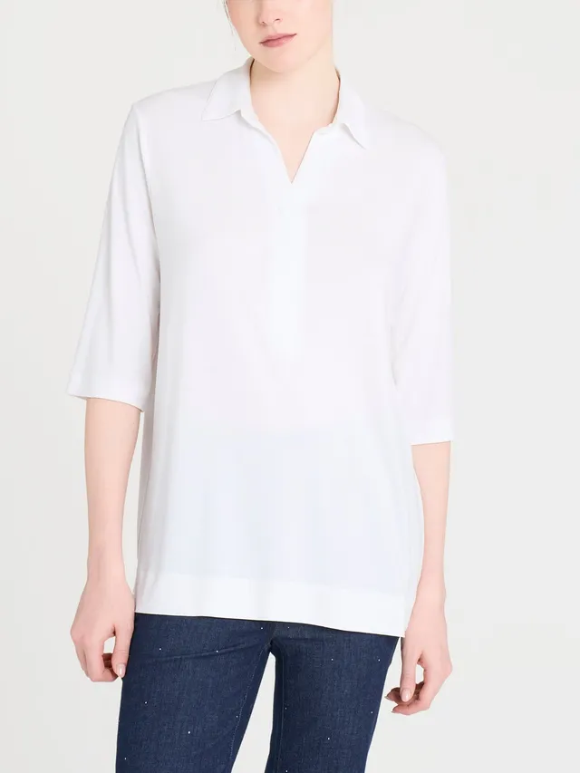 Ragno Viscosa Summer Polo Donna Bianca Manica 3/4 Serafino