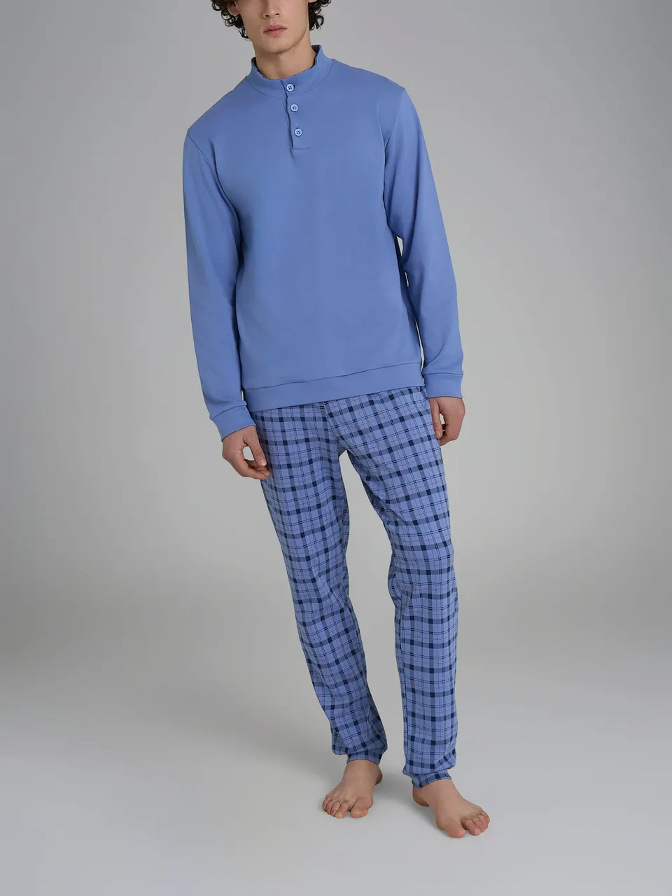 Ragno Interlock Pigiama Lupetto Cotone Tartan Blu Uomo
