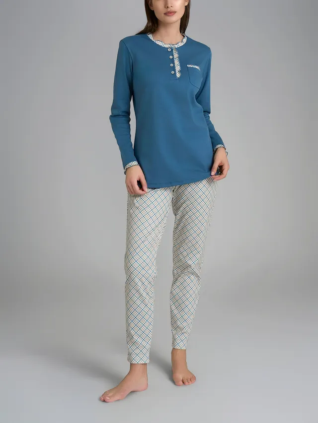 Ragno Sweet Emotion pigiama serafino cotone Real Teal Tartan