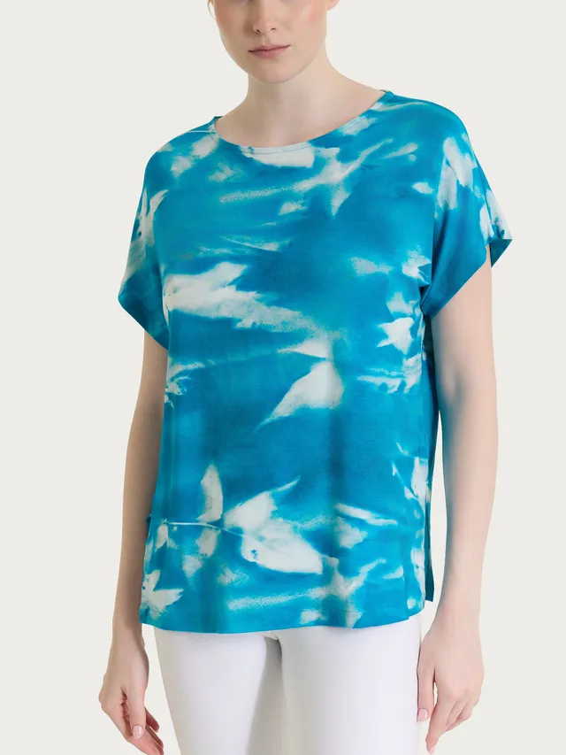 Ragno Viscosa Summer Maglietta Donna Floreale Caribbean Sea manica kimono