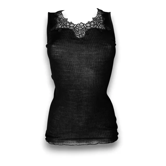 Lady C Plisse Spalla Larga Scollo Pizzo canotta rosa cipria calda