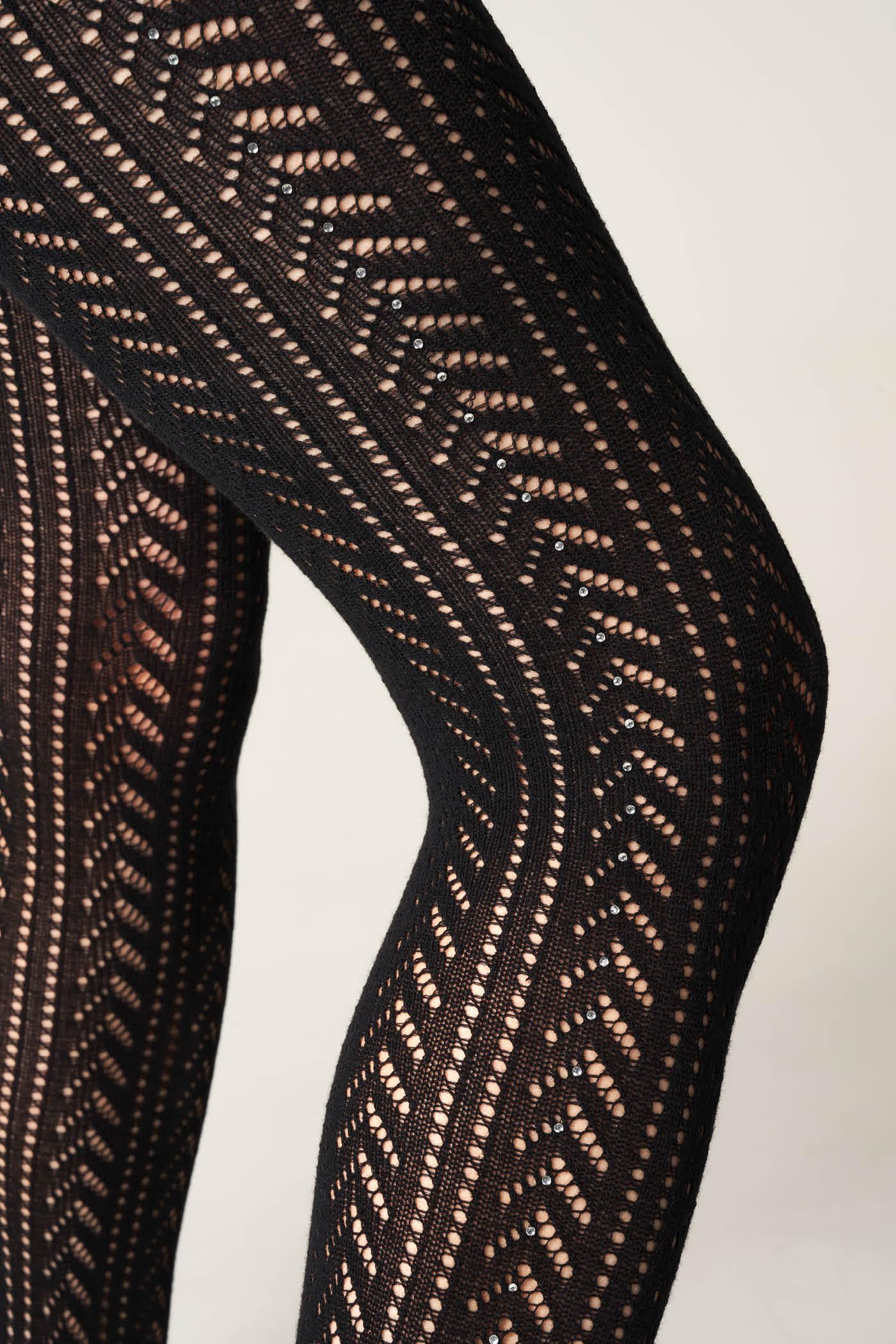 Goldenpoint Chevron collant traforato con strass motivo chevron
