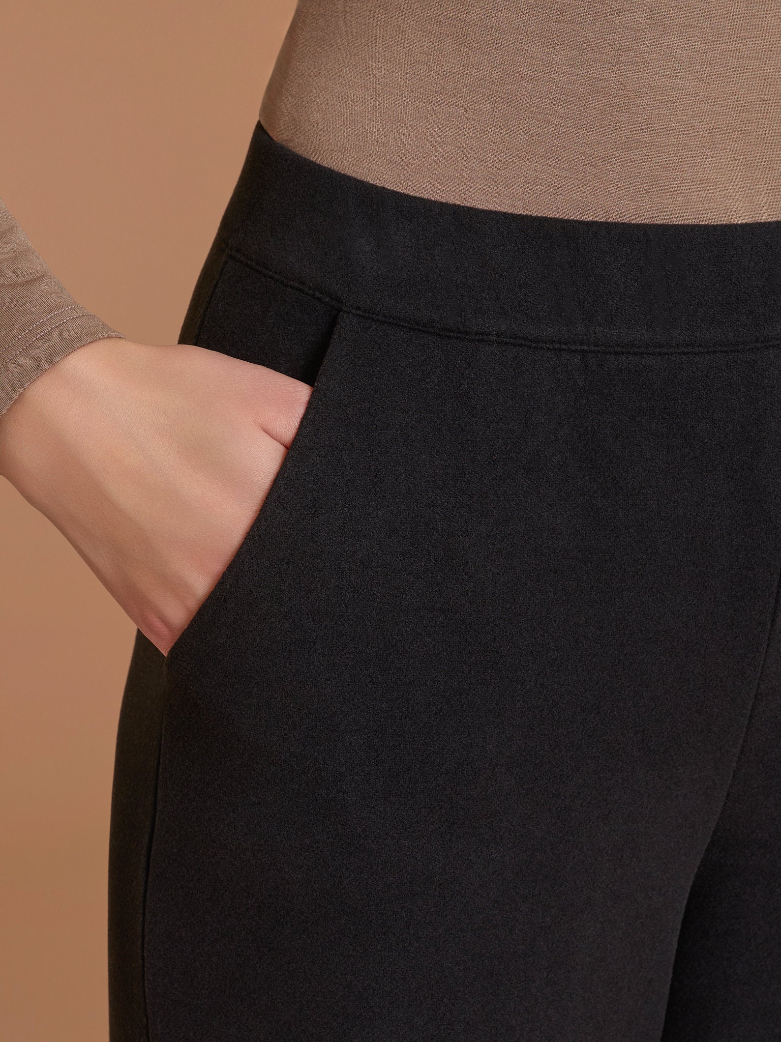 Ragno Flannel Compact Pantalone Ampio nero tasche flanella calda