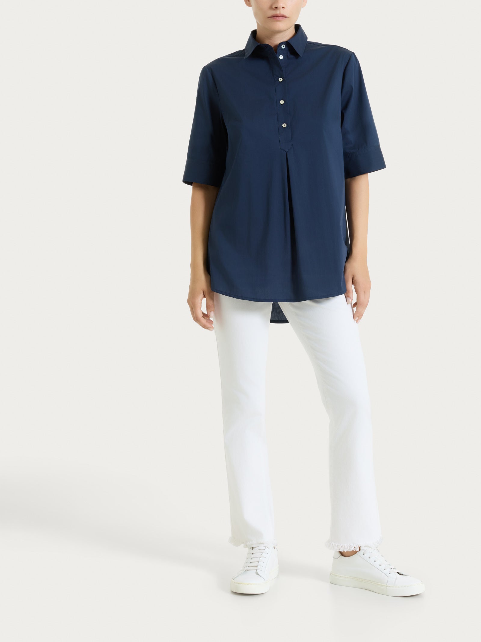 Ragno Puro Cotone Bleu camicia collo serafino cotone