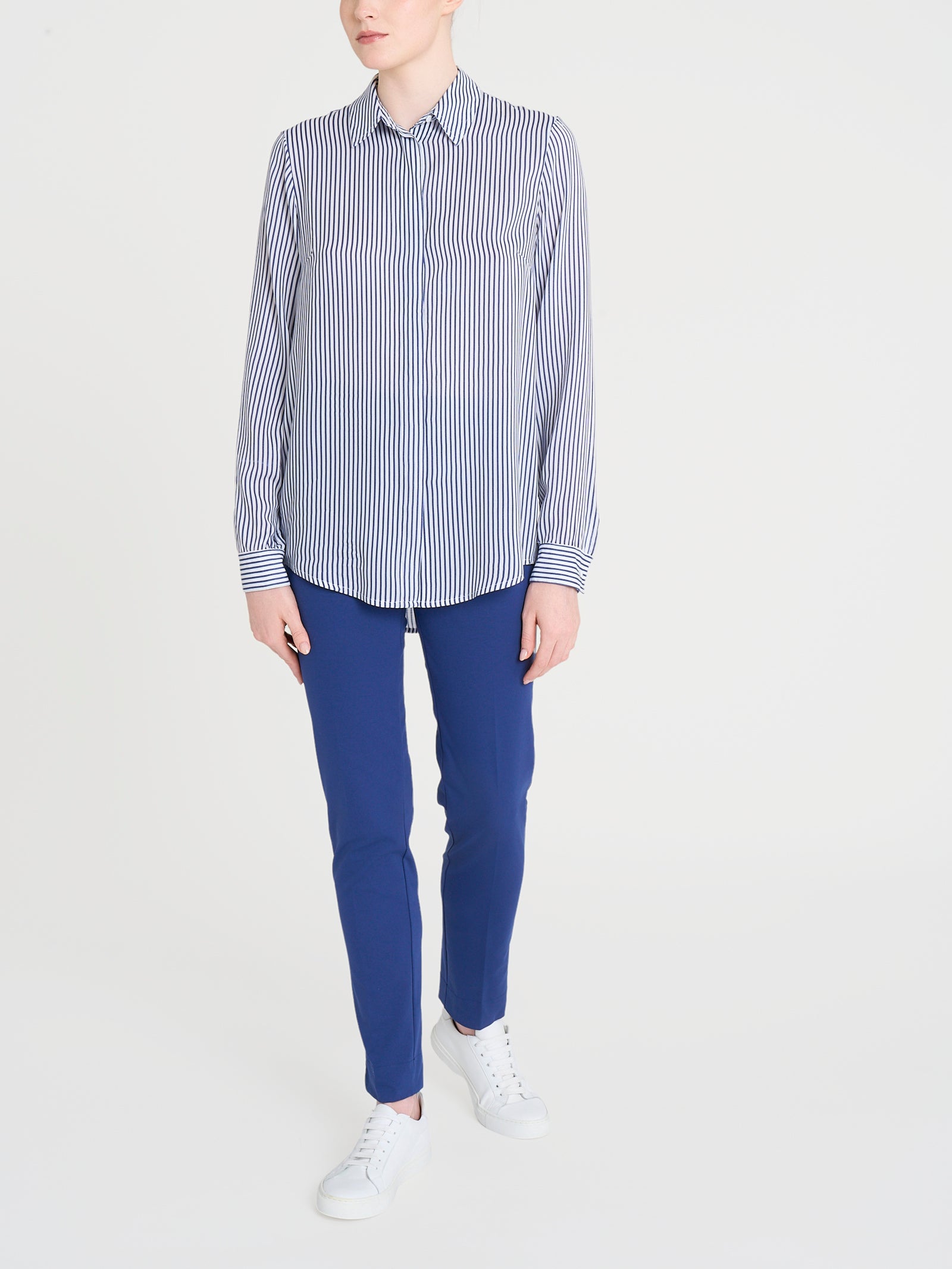 Ragno Ecoseta Camicia Rigata Manica Lunga Fant. White