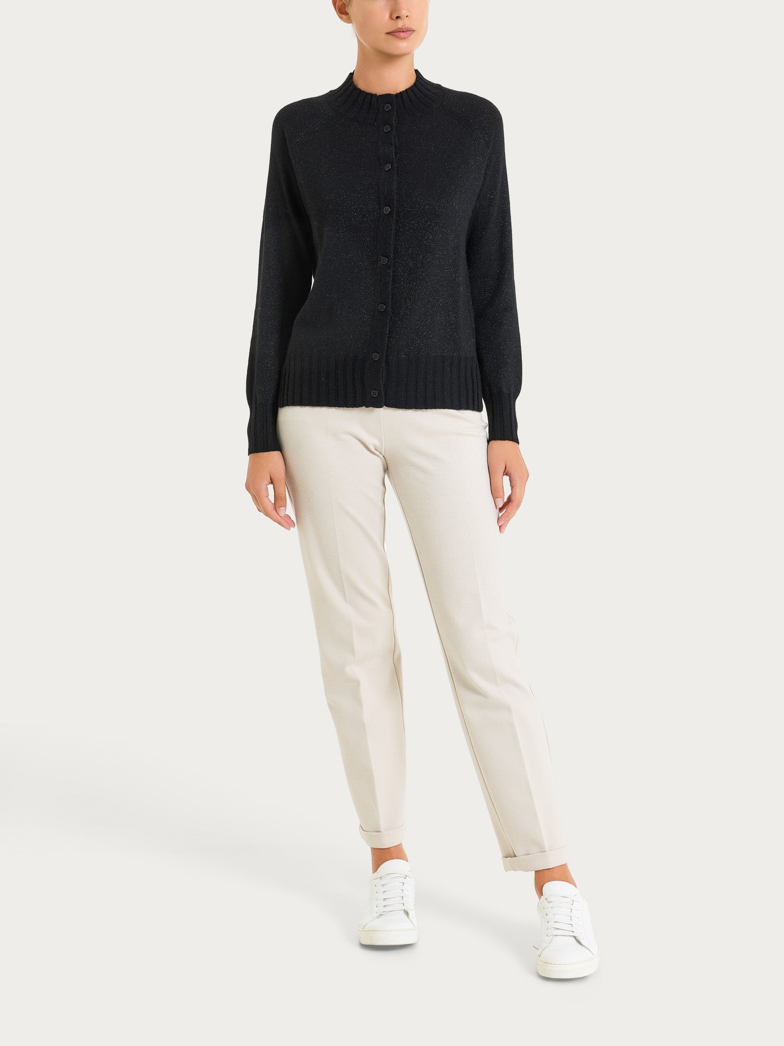 Ragno Natural Soft Cardigan corto donna nero lurex