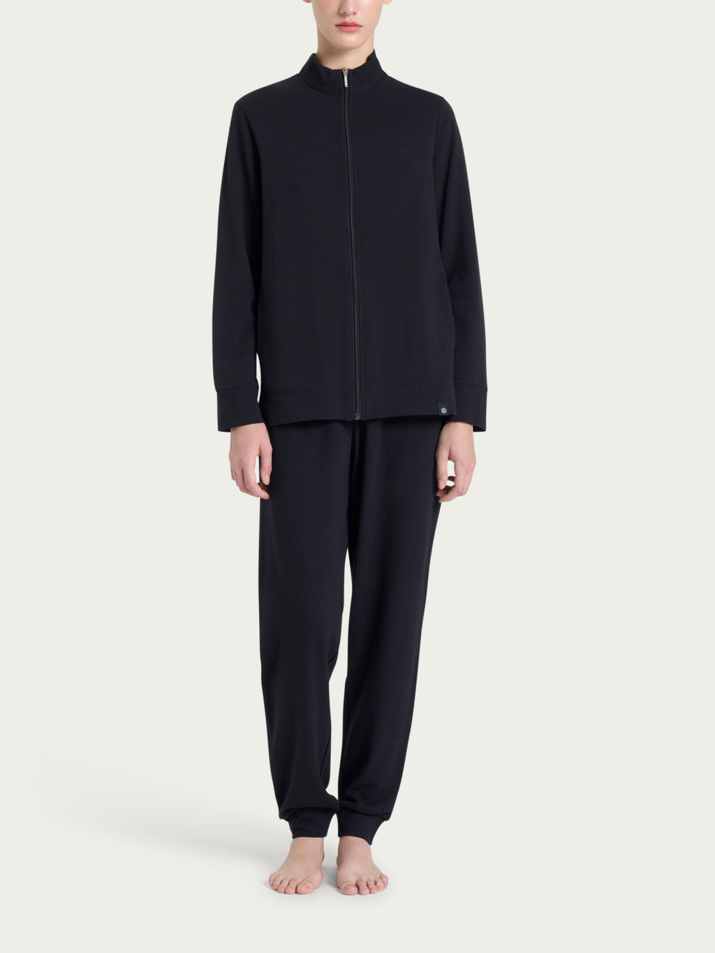 Ragno Eco Cotton tuta casa donna piqué nero zip collo alto