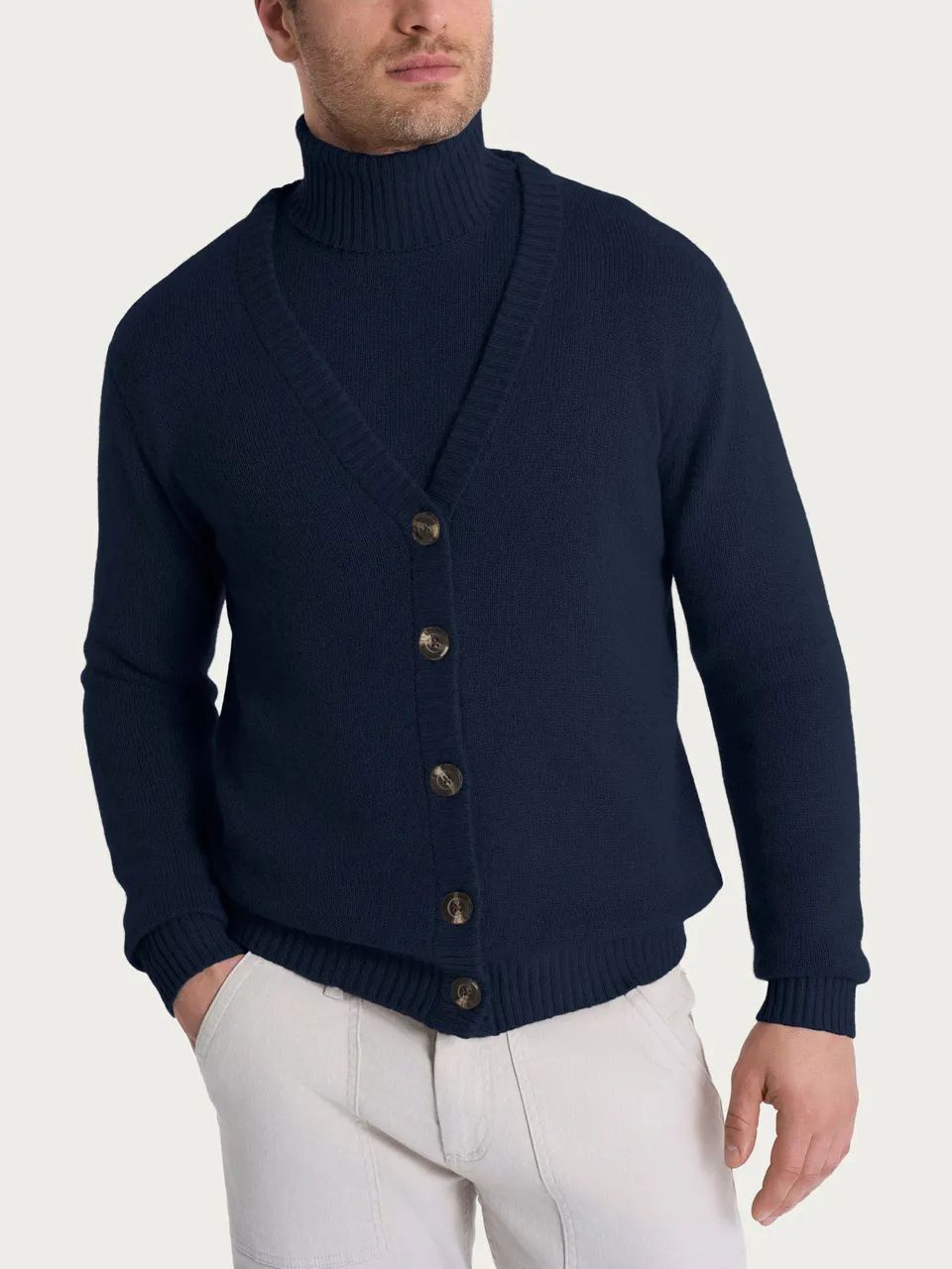 Ragno Natural Soft Cardigan Scollo V Lana Uomo Bleu