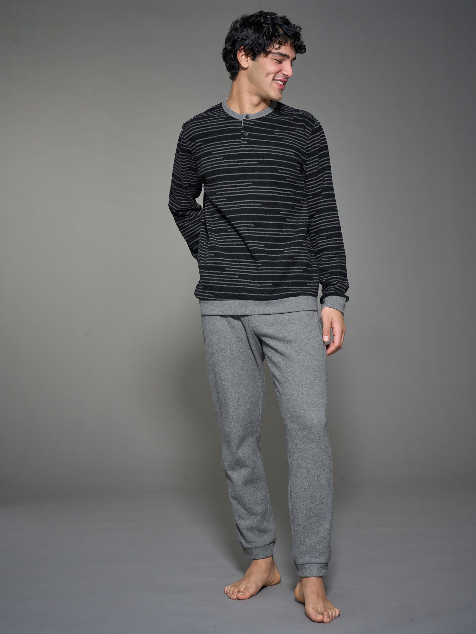 Ragno Sport Pigiama Lungo Serafino Cotone a Righe Fucile Mel.