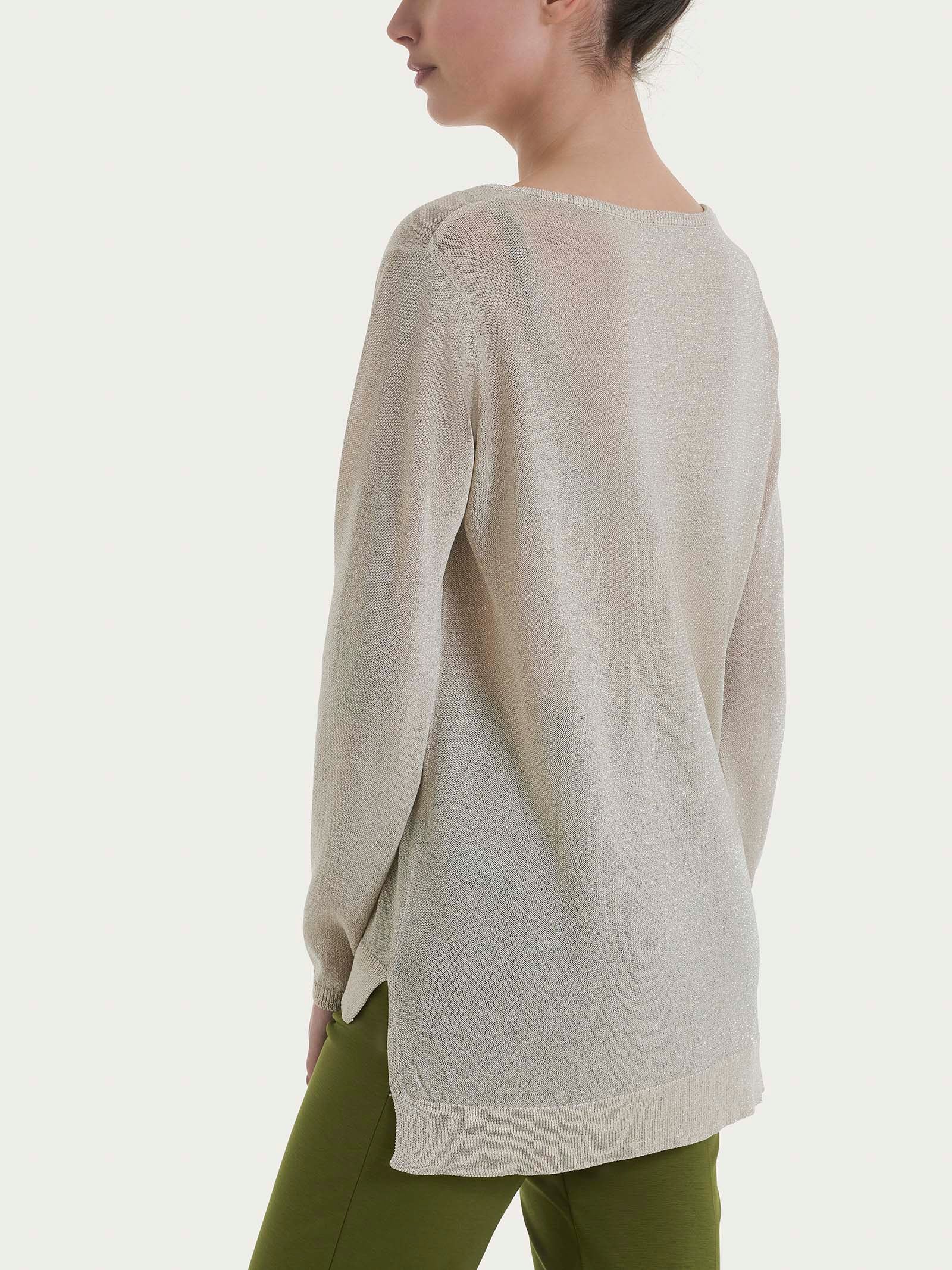 Ragno Crêpe Lurex Maglia Scollo V Champignon manica lunga