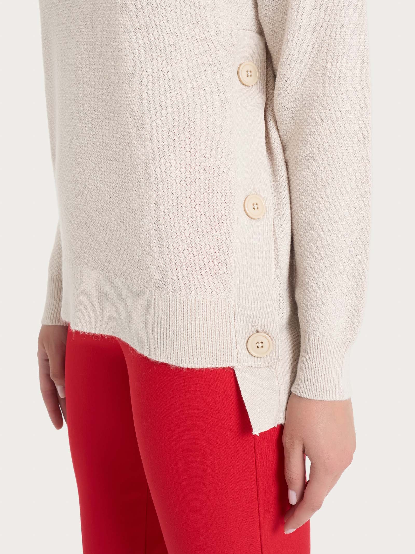 Ragno Merino Soft Dolcevita Bottoni Maglia Champignon lana