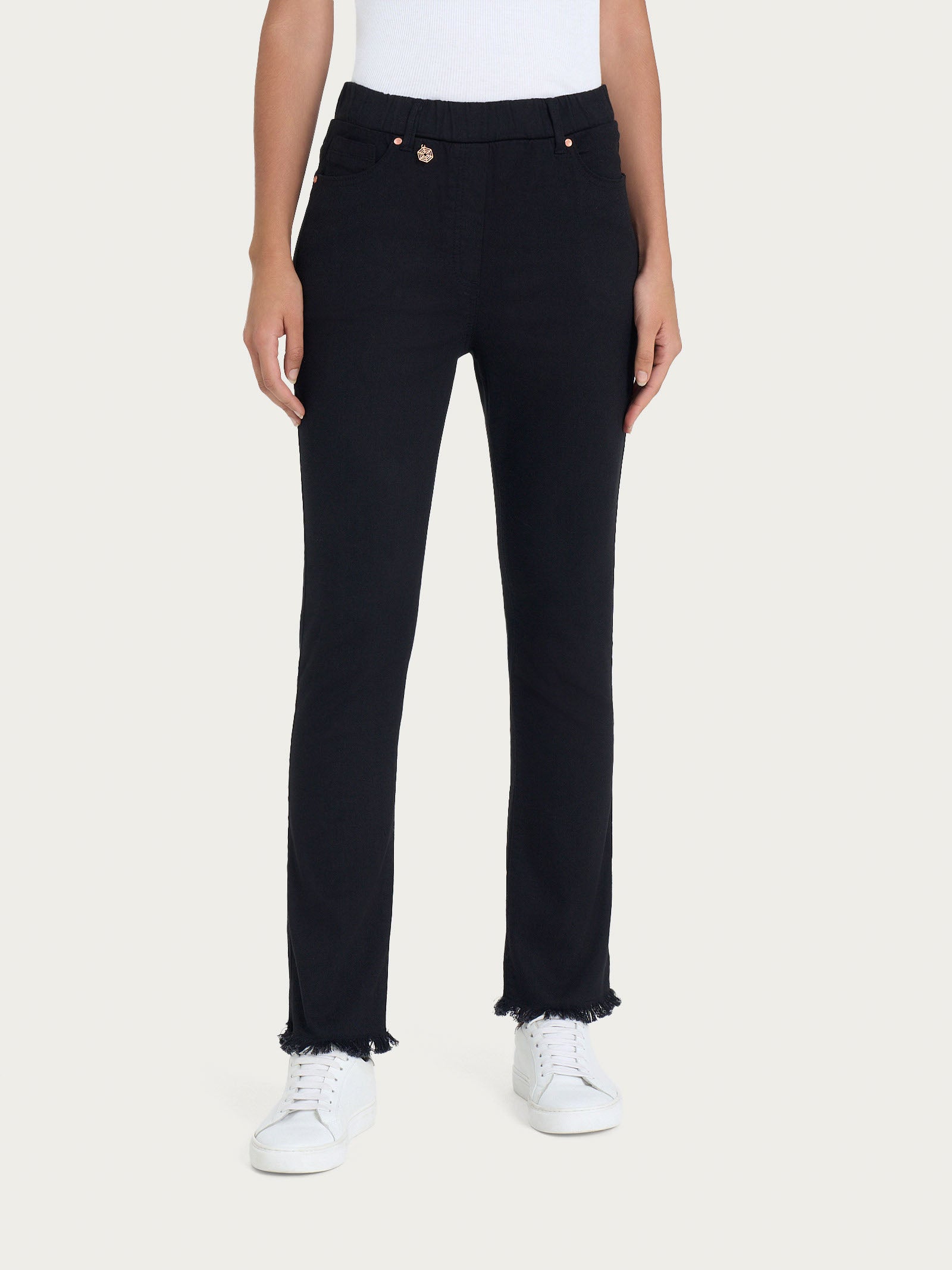 Ragno Jeans sfrangiato dritto donna Nero light denim