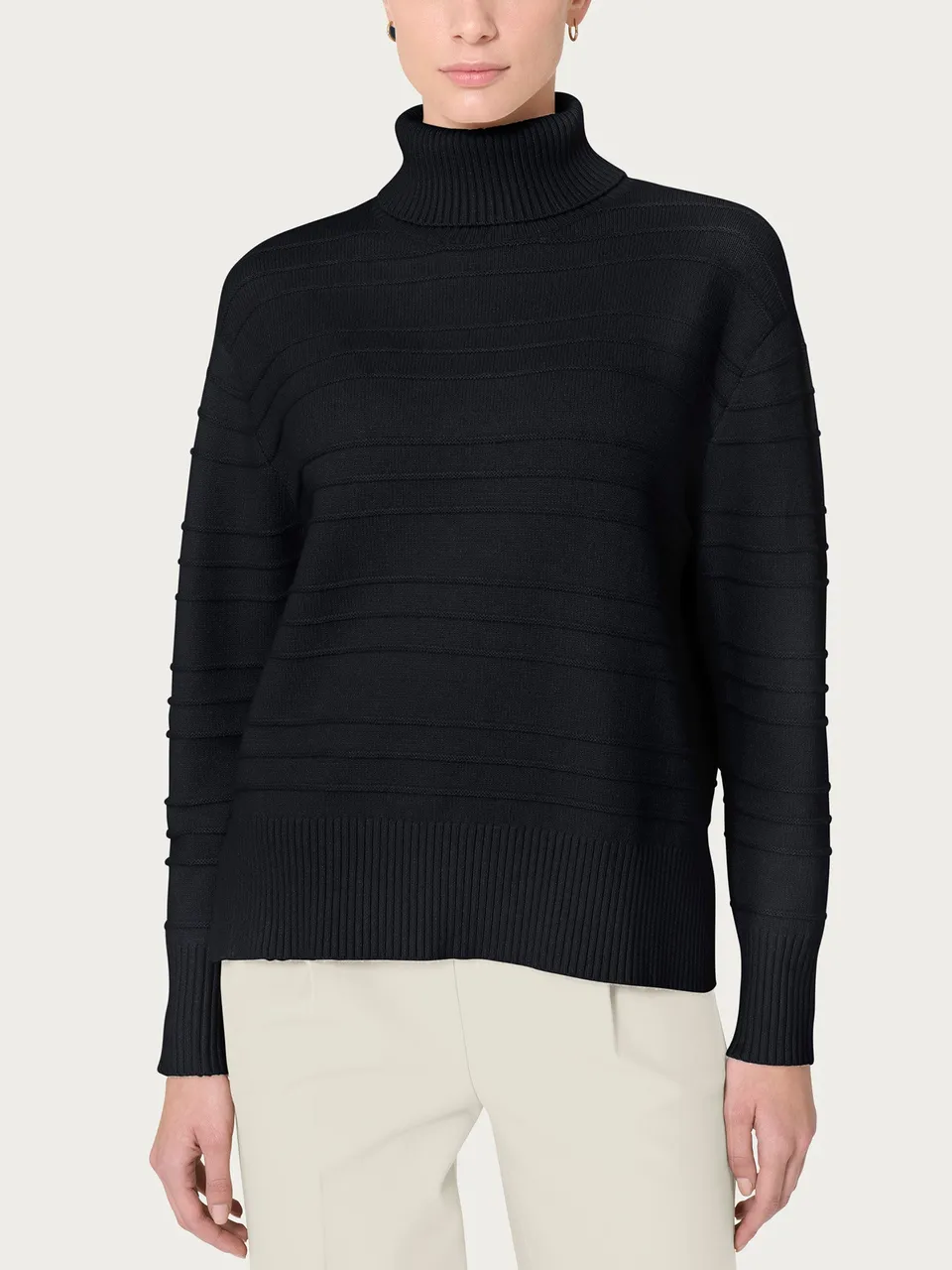Ragno Super Soft dolcevita a righe Nero boxy manica lunga