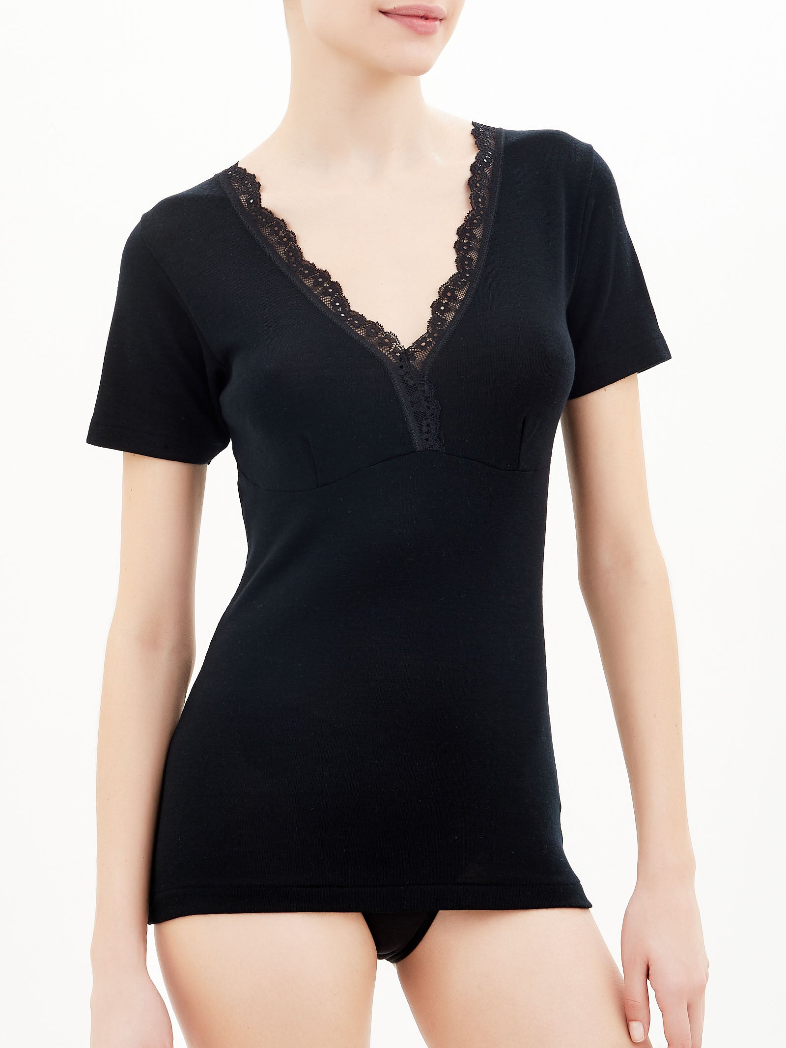 Ragno Merino Medium Maglietta Scollo V lana Nera