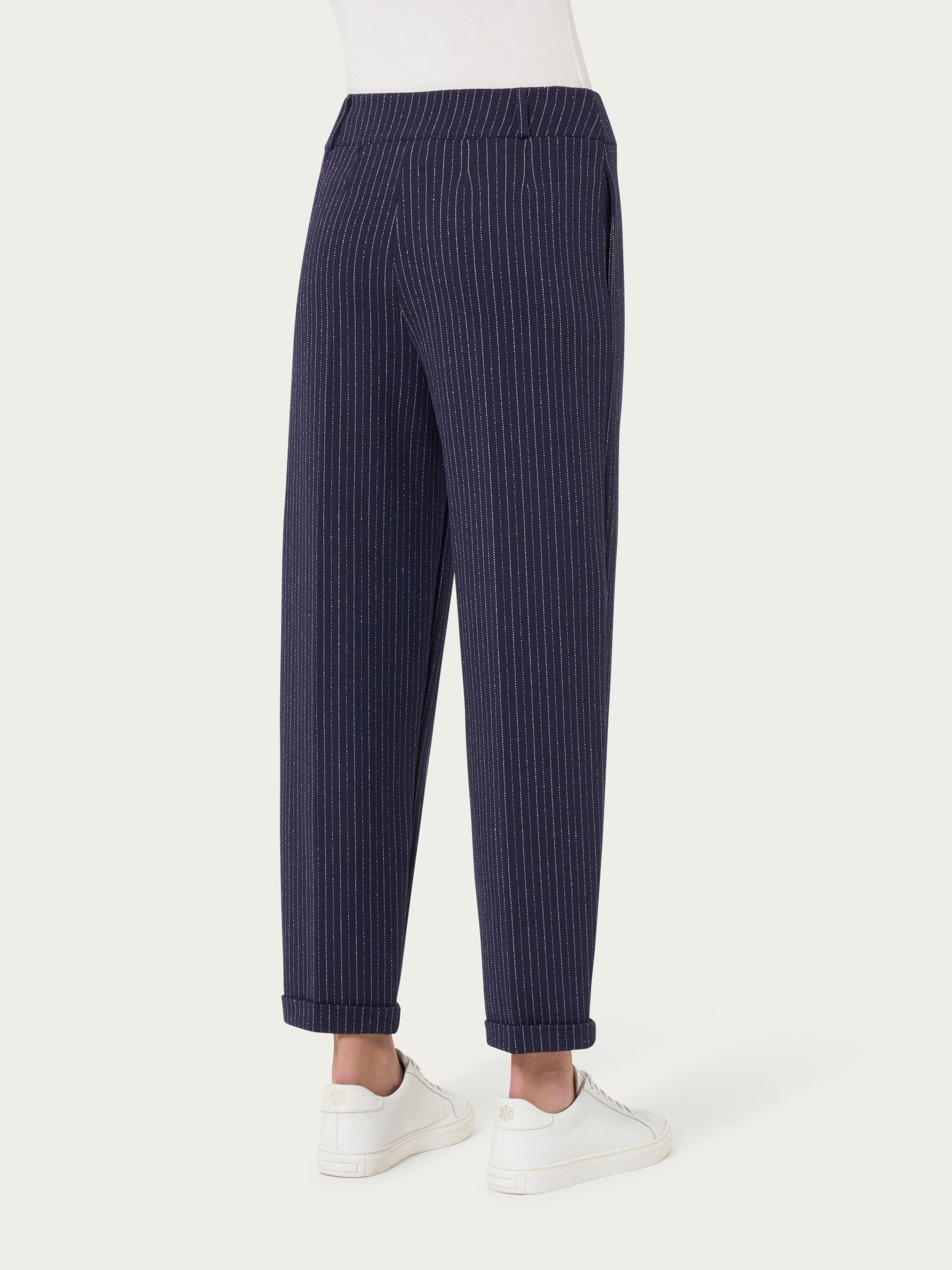 Ragno Pantalone Carrot carota gessato Eco Jacquard blu lurex