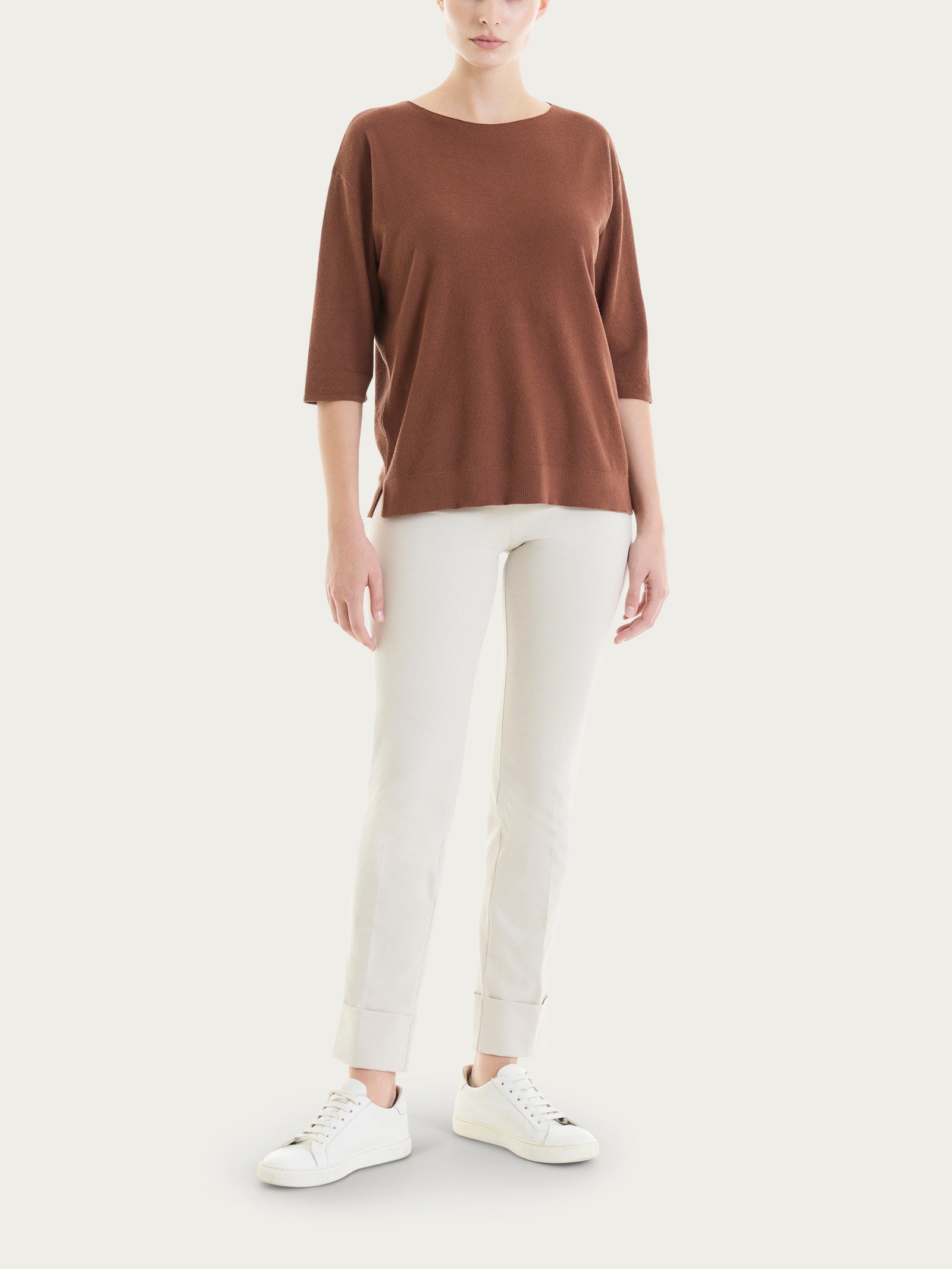 Ragno Puro Cotone Maglia Donna Girocollo Cappuccino