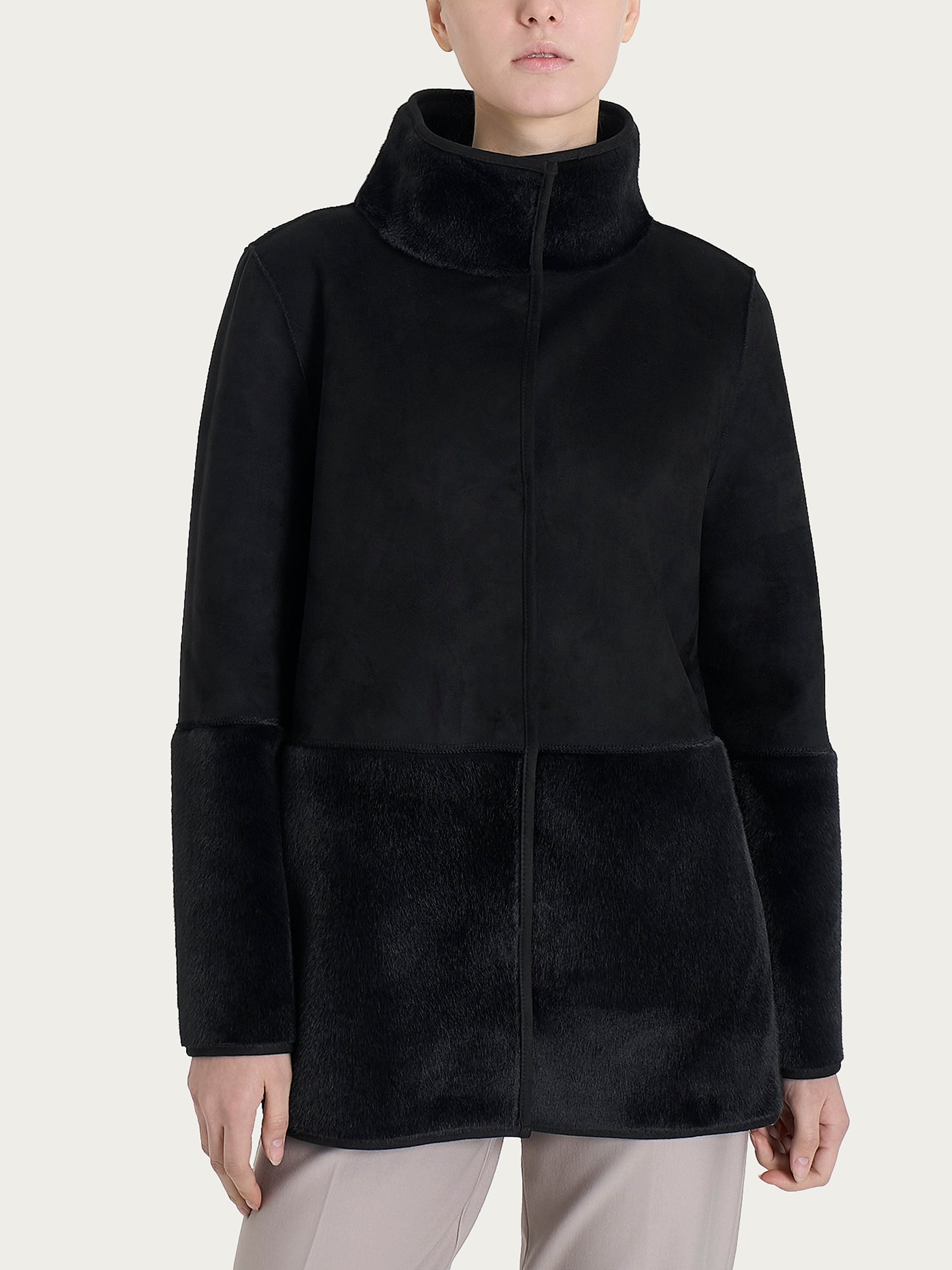 Ragno Vegan Shearling Giacca Lunga Double-Face Nero calda