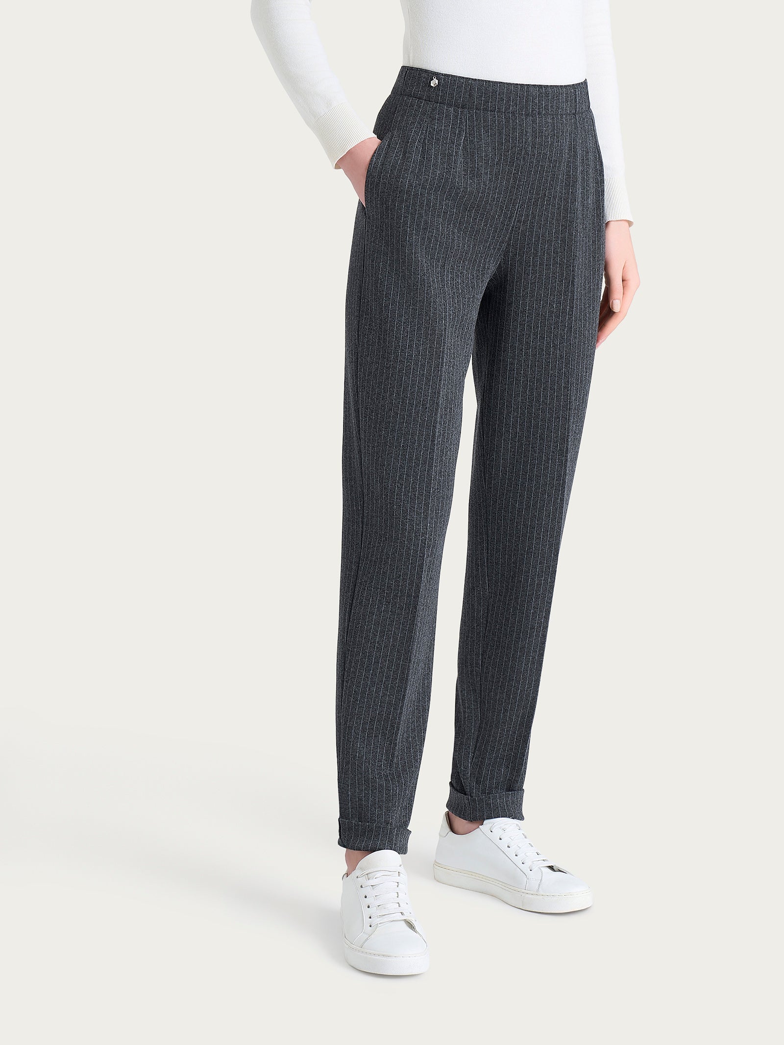 Ragno Eco Jacquard pantalone sigaretta gessato Fant.Oscuro