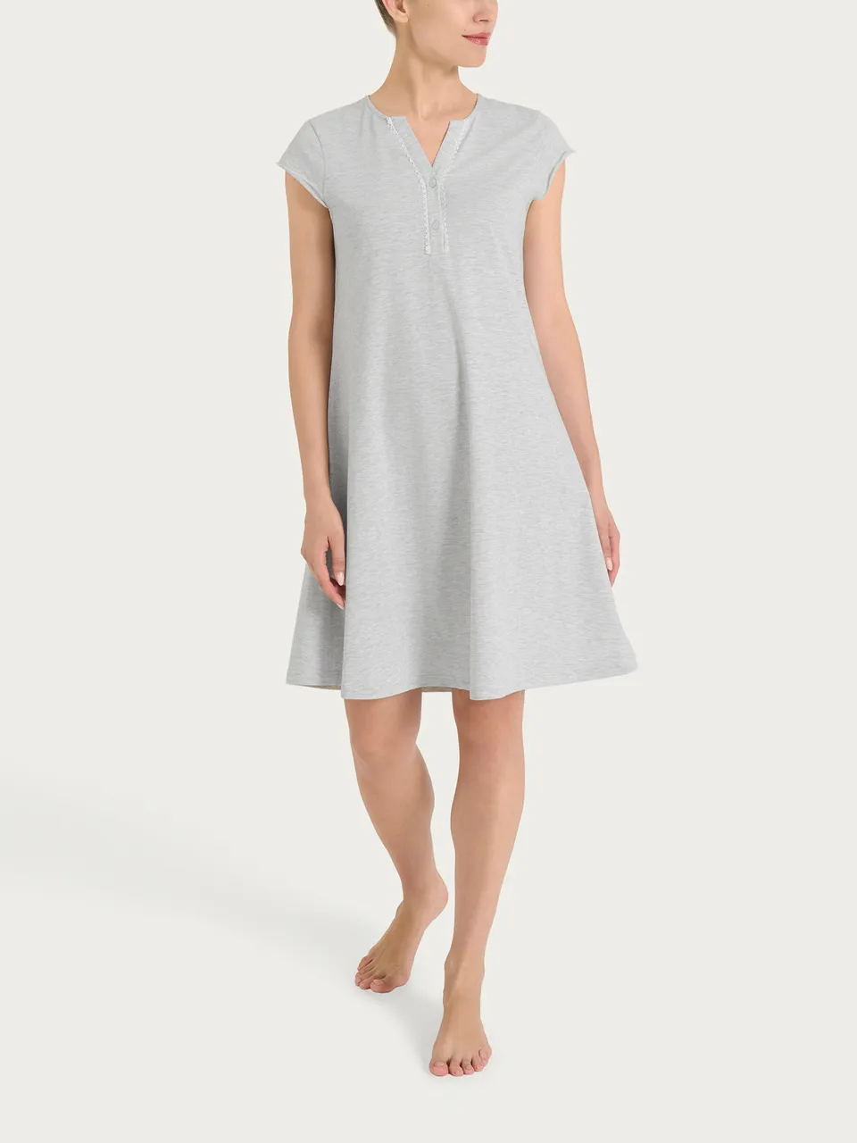 Ragno Jersey Cotone Camicia da Notte Ghiaia Mel. collo serafino