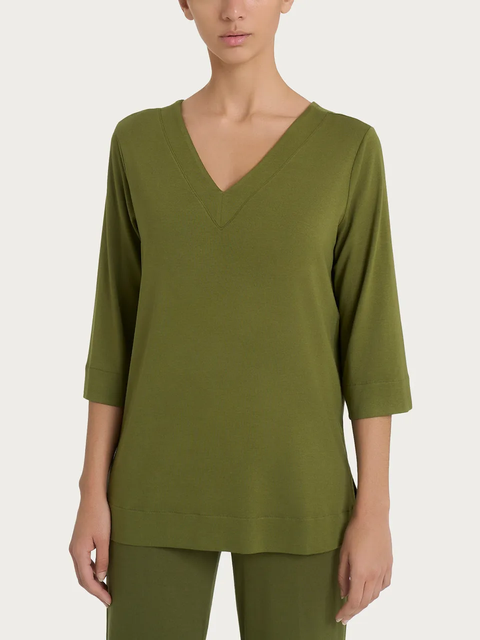 Ragno Viscosa Summer T-shirt Doppio Scollo V Sphagnum manica 3/4