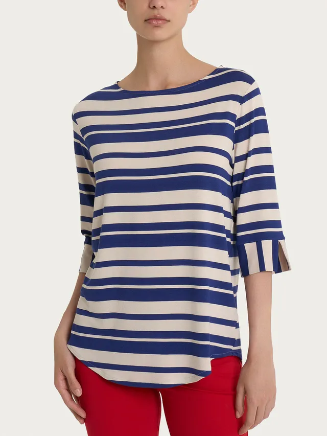 Ragno Viscose Summer T-shirt manica 3/4 blueberry righe