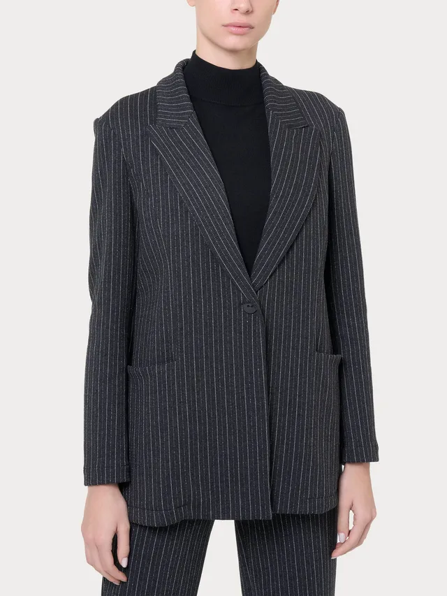 Ragno Compact Oscuro Mel blazer over gessato nero
