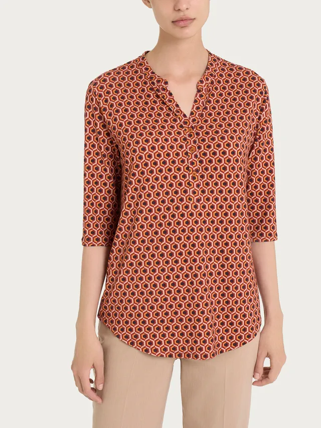 Ragno Viscosa Summer maglietta manica 3/4 Red Ochre scollo V