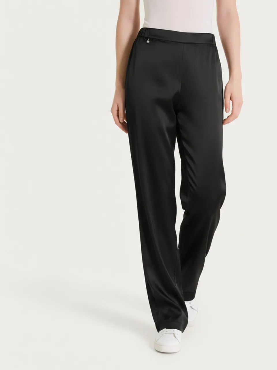Ragno Stretch Satin pantalone ampio nero viscosa