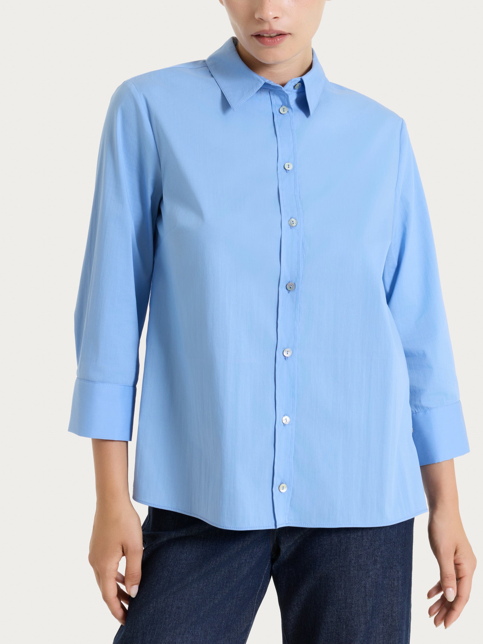 Ragno Poplin Camicia Manica 3/4 Bel Air Blue